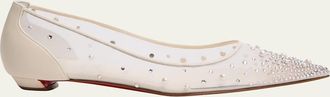 Christian Louboutin Miss Z Degrastra Embellished Mesh Red Sole Ballerina Flats