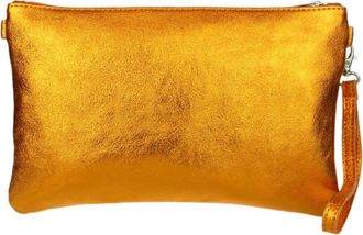 Girly HandBags Womens Genuine Italian Metallic Leather Clutch Bag (Orange)