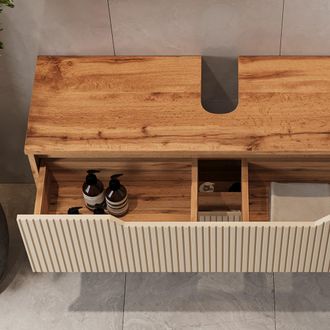 Vicco Mueble Bajo Lavabo Lotta, Rayas Roble/cachemira, 99.4 X 62.5 Cm Con 2 Cajones, Vicco
