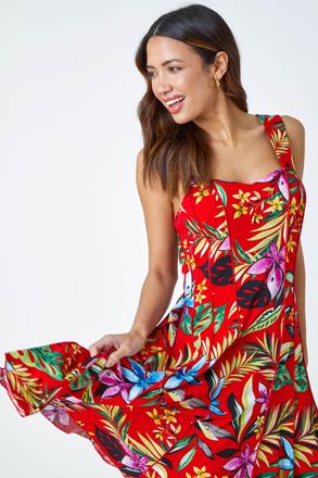 Roman Sleeveless Floral Panel Stretch Dress