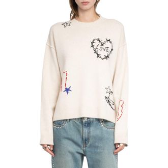 Zadig&Voltaire Markus Heart Cashmere Sweater in Ecru at Nordstrom, Size Small