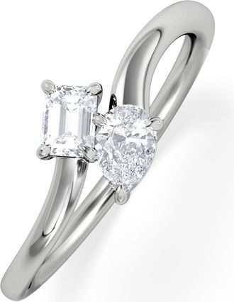 The Diamond Store Toi et Moi Emerald and Pear Cut Lab Diamond Ring 30ct F/VS in 925 Silver