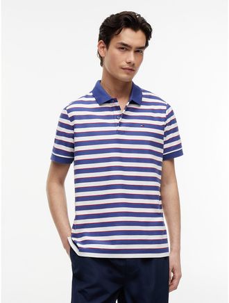 Tommy Hilfiger Mens Tommy Jeans Regular Fit Striped Polo - Blue - L