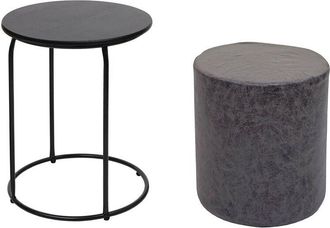 Hhg Nunca Usado] Juego De 2 Taburetes Y Mesa Auxiliar Hhg 410, Taburete De Mesa De Centro, Mdf Certificado Mvg Imitaci&oacute;n De Cuero, Negro