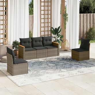 vidaXL Juego De Sof&aacute;s Jard&iacute;n Con Cojines 5 Pzas Rat&aacute;n Sint&eacute;tico Gris Vidaxl