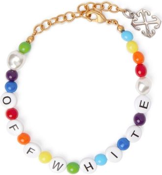 Off-white logo-print beaded bracelet - women - Brass/Polyamide - OS