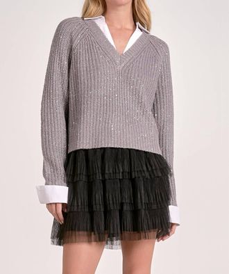 Elan Charlie Layered Sweater In Grey