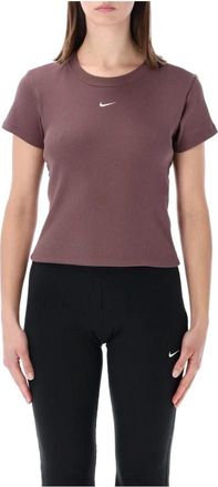 Nike Strak T-shirt met korte mouwen en ribbels - Dames - Sportshirts - Bruin - L - Katoen - Fitness