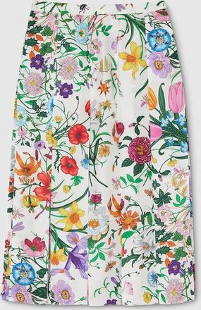 Gucci Printed Silk Twill Pleated Skirt, White, Ready-to-wear