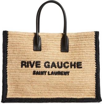 Saint Laurent Large Rive Gauche Logo Woven Tote in Naturale/nero/nero at Nordstrom