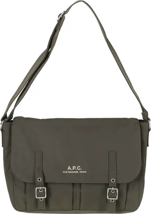 A.P.C. Green Rectangular Logo Print Messenger Bag