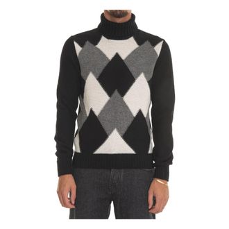 Gran Sasso Diamantpatroon Wol Turtleneck Pullover - Heren - Coltruien - Zwart - XL - Wol - Truien & Vesten