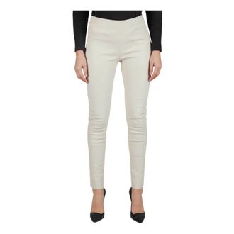 Kiton Leather Trousers, female, Beige, Size: S Leather Trousers