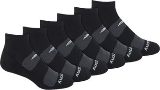 Saucony Mens Rundry Mesh Ventilating Comfort Fit Performance Quarter Socks (6, 12 Running, Black (6 Pairs), Large (Pack of 12)