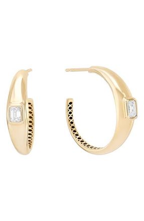 Lana Jewelry 14K Gold Curved Solo Emerald Cut Diamond Hoop Earrings in 14K Yellow Gold at Nordstrom