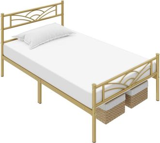 Yaheetech Yaheetech - Cama Individual Con Espacio Bajo Marco Metal Altura 32 Cm Cama Individual Con Cabecera Para Colch&oacute;n De 90 X 200 Cm Oro