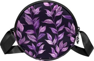 Generic Circle Crossbody Bag for Women, Tropical Leaves Small Sling Bag Daypack with Zipper Adjustable Shoulder Straps Casual Ladies Girls Round Purse