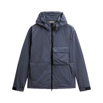 Woolrich Light Jackets, male, Blue, Size: XL Shiny Nylon Hooded Jacket