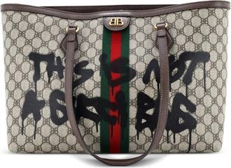 Balenciaga x Gucci The Hacker Project Graffiti BB Coated Canvas Medium tote bag - Bruin