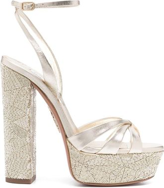 Aquazzura 150mm beaded sandals - women - Calf Leather/Calf Leather/Calf Leather/Rubber - 38 - Gold