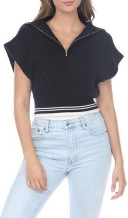 Rain + Rose Knit Quarter Zip Top in Black at Nordstrom Rack, Size X-Large