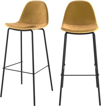 Rendez-Vous D&eacute;co Set de 2 sillas de bar de terciopelo amarillo 75 cm