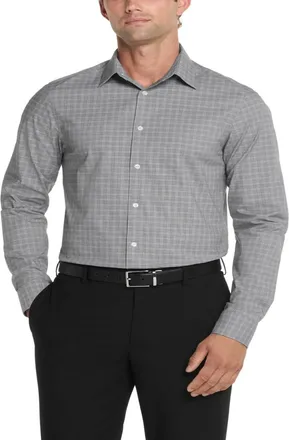 Calvin Klein Steel+ Dress Shirt Mens Gray Grid Regular Fit Button Up FTS1664
