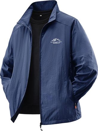 Generic Cycling Mens Anoraks Lightweight Breathable Windbreakers Daily Casual Outdoor Activities Workwear Style with Stand Collar (Navy, L)