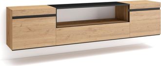 Skraut Home Skraut Home - Mueble Tv, Televisi&oacute;n, Muebles De Sal&oacute;n, Almacenaje, 200x45x35cm, Para Tv Hasta 80, Colgado, Suspendido, Estilo Moderno, Roble Y Negro