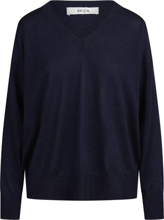 Jucca V-hals Gebreide Kleding - Dames - V-hals truien - Blauw - M - Wol - Truien & Vesten