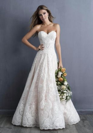Allure Bridals Strapless Sweetheart Wedding Dress In Ivory/silver