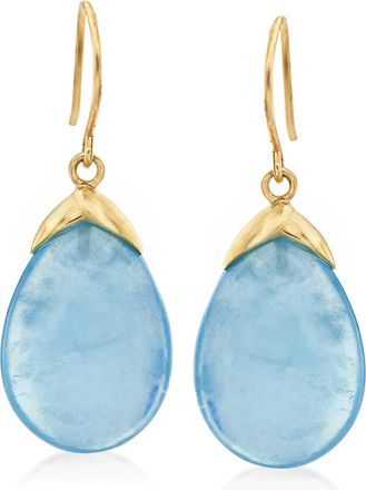 Ross-Simons Aquamarine Drop Earrings in 14kt Yellow Gold