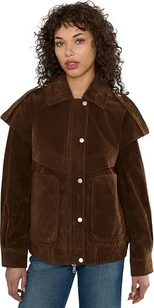 Avec Les Filles Collared Bomber With Patch Pockets Womens Jacket Brunette : LG, Polyester/Viscose