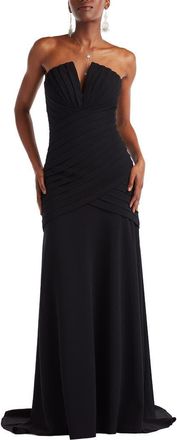 Tadashi Shoji Pleated Notched Strapless Gown in Black at Nordstrom, Size X-Large