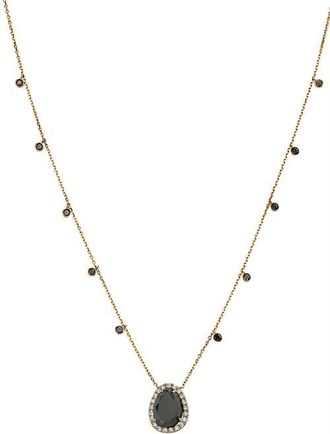 Effy 14K Yellow Gold Black Onyx & Diamond Halo Necklace in 14K Gold at Nordstrom, Size 18
