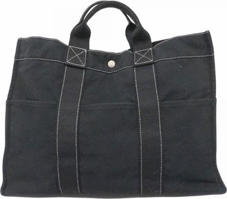 Herm&egrave;s Black Canvas Tote Bag (Pre-Owned)