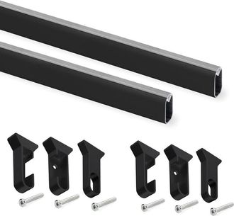 Emuca Lote De 2 Barras Para Armario Silk De Logitud 1.15m Con Soportes, Aluminio Y Pl&aacute;stico, Pintado Negro - Emuca