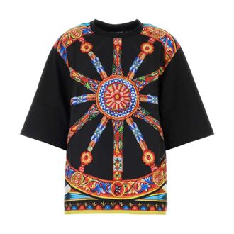Dolce & Gabbana T-Shirts, female, Black, Size: M Carretto-print Jersey T-shirt