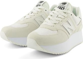 New Balance Womens 574+ Running Shoes, Sea Salt/Black, 9.5