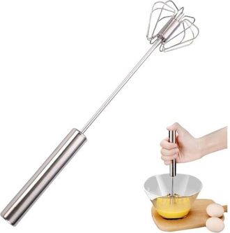 Elle Batidora De Huevos Semiautom&aacute;tica De Acero Inoxidable, 35 X 7 Cm, Batidora De Huevos Giratoria Semiautom&aacute;tica, Utensilio De Cocina Para Mezclar