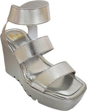 Ninety Union Paige Elastic Strap Wedge Sandal in Silver at Nordstrom Rack, Size 12