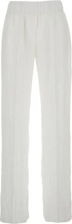 Mauro Grifoni Witte Linnen Broek met Elastische Taille - Dames - Straight fit broeken - Wit - M - Linnen - Broeken