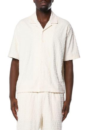 Purple Cotton Blend Terry Button-Up Camp Shirt in Off White at Nordstrom, Size Xx-Large