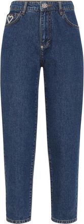 Philipp Plein Crystal Denim Mom Fit Broek Hart - Dames - Cropped Jeans - Blauw - W29 - Denim - Jeans