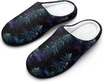 Generic Weed1 Plant in Galaxy Funny Mens Cotton Slippers Soft Non-Slip Rubber Sole House Slipper Indoor Outdoor