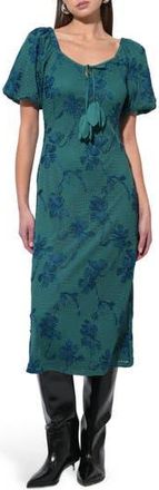 Adelyn Rae Anora Floral Embroidered Puff Sleeve Knit Midi Dress in Emerald Green at Nordstrom Rack, Size X-Small