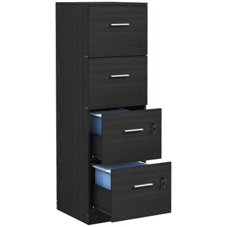 HOMCOM Homcom Cajonera Escritorio Con 4 Cajones, Cajonera De Oficina Con Cerraduras, Barras Ajustables Para Archivos Tama&ntilde;o A4 Y Carta, 40x42x130,8 Cm, Negro