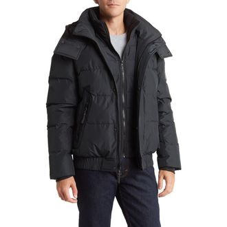 Andrew Marc Phoenix Water Resistant Down & Feather Coat in Black at Nordstrom Rack, Size Medium
