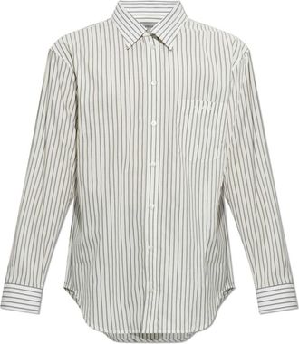 Balenciaga Shirt met fijne grijze strepen - Heren - Casual Overhemden - Wit - XL - Katoen - Overhemden