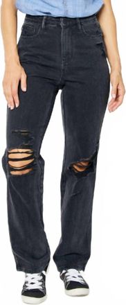 Judy Blue High Waisted Rigid Magic Destroyed Straight Leg Jeans In Black